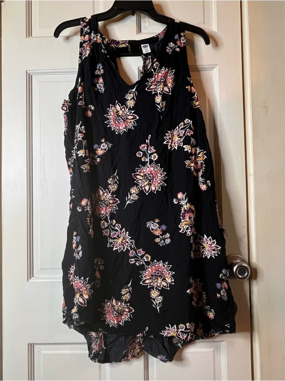 Old Navy Black Floral Sleeveless Mini Dress with Pink and Cream Accents